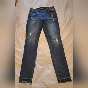 DL1961 Indigo Distressed Mid-rise Skinny Jeans